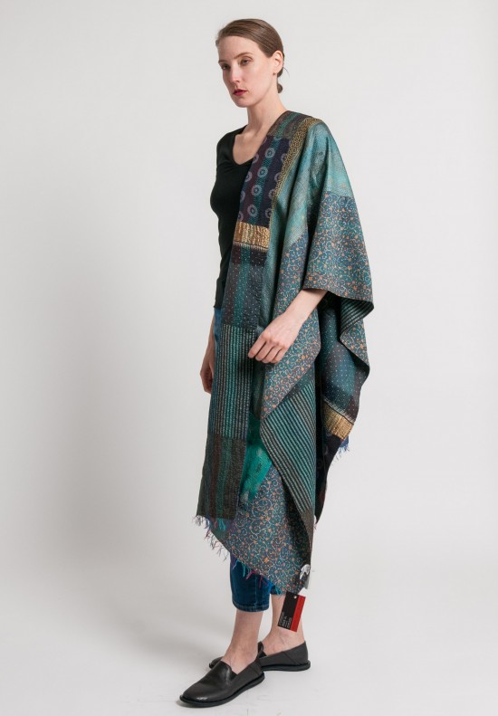 Mieko Mintz Vintage Silk Scarf in Teal/Indigo