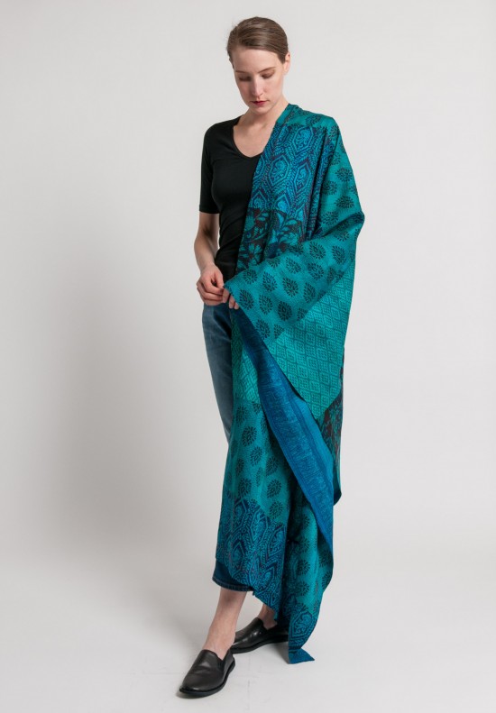 Mieko Mintz Vintage Silk Patched Shawl in Turquoise/Teal
