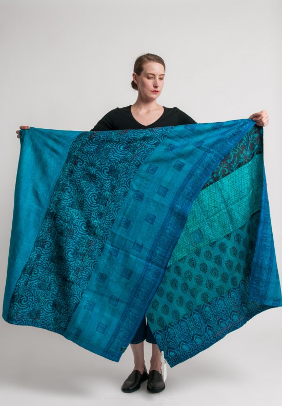 Mieko Mintz Vintage Silk Patched Shawl in Turquoise/Teal