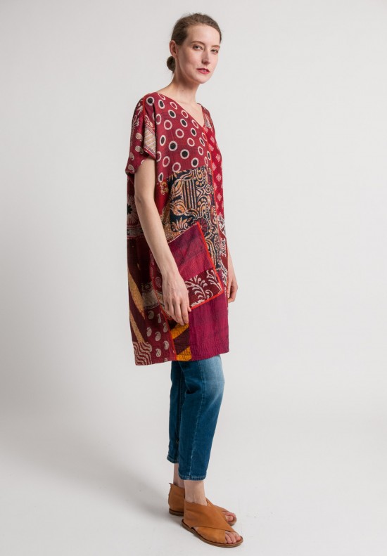	Mieko Mintz Patch & Circle Print French Sleeve Tunic in Red/Brown