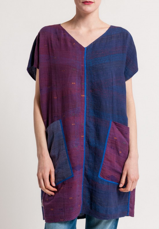 	Mieko Mintz 2-Layer Brocade Patched French Sleeve Tunic in Purple