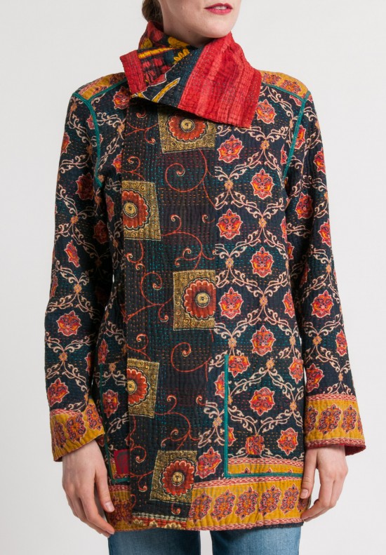 Mieko Mintz 4-Layer Vintage Cotton Pocket Jacket in Navy/Marigold