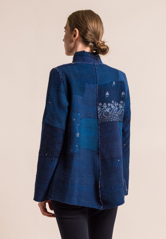 Mieko Mintz 4-Layer Indigo Frayed Patches Simple Jacket in Indigo