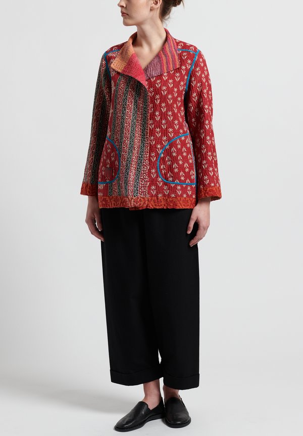 Mieko Mintz 4-Layer Vintage Cotton Short Jacket in Orange/Red	
