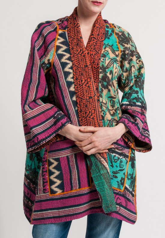 	Mieko Mintz 4-Layer Vintage Cotton A-Line Jacket in Rust/Turquoise