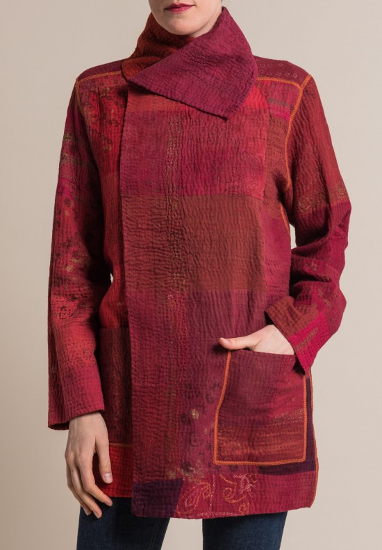 Mieko Mintz 4-Layer Ombre Patched Gold Stamp Pocket Jacket in Cherry