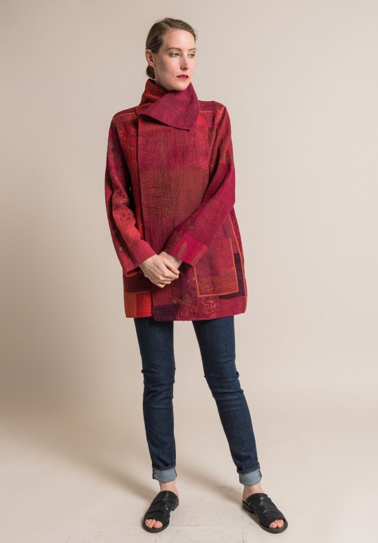 Mieko Mintz 4-Layer Ombre Patched Gold Stamp Pocket Jacket in Cherry