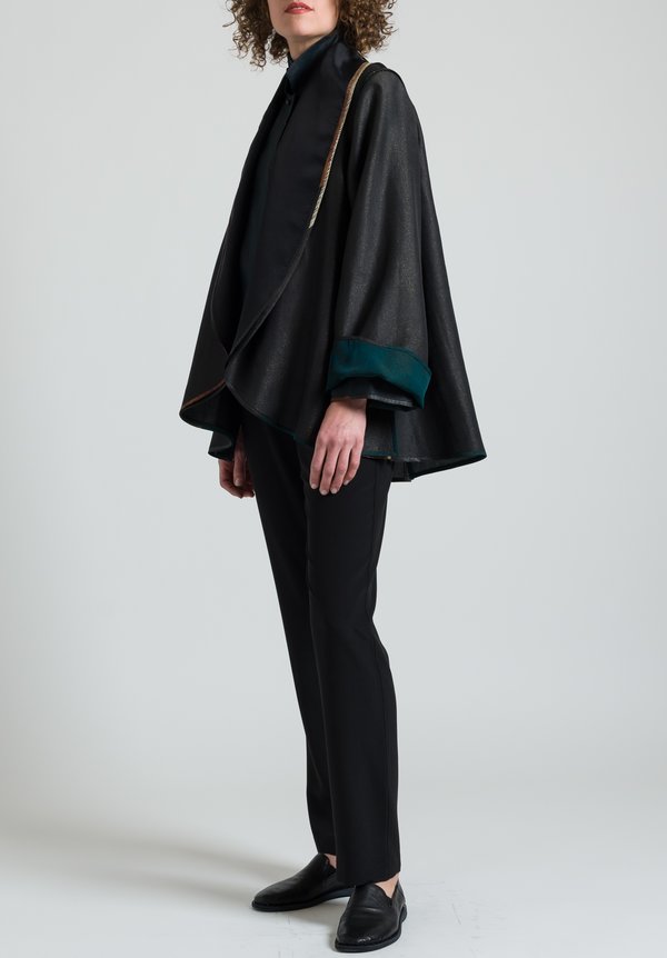 Sophie Hong Silk Shawl Collar Jacket in Black/Green	