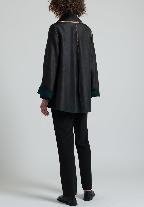 Sophie Hong Silk Shawl Collar Jacket in Black/Green	