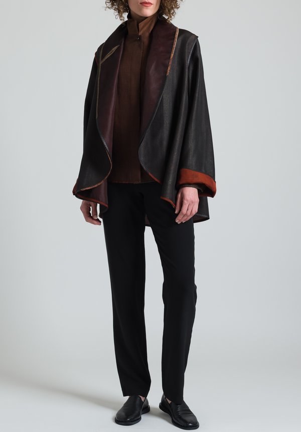 Sophie Hong Silk Shawl Collar Jacket in Black/Orange	