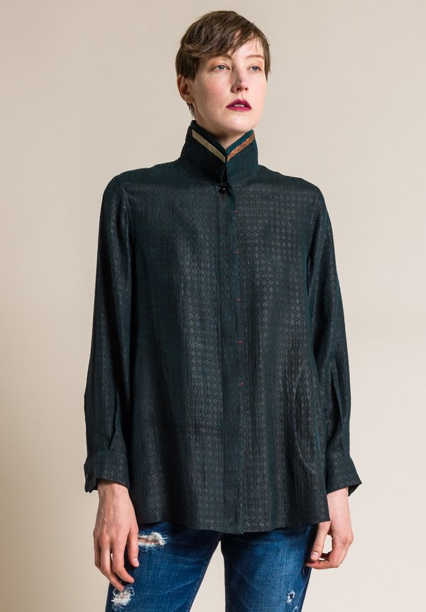 Sophie Hong Hand Dyed Silk Relaxed Jacket in Dark Teal
