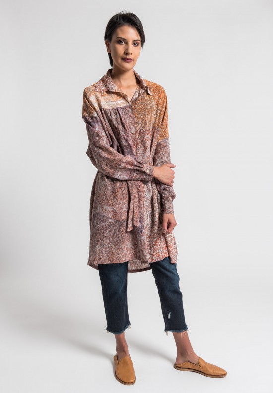 Anntian Silk Oversize Tunic Shirt in Rust	