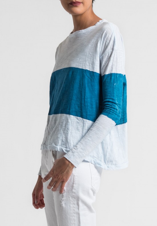 Gilda Midani Pattern Dyed Long Sleeve Straight Trapeze Tee in Sea/White	