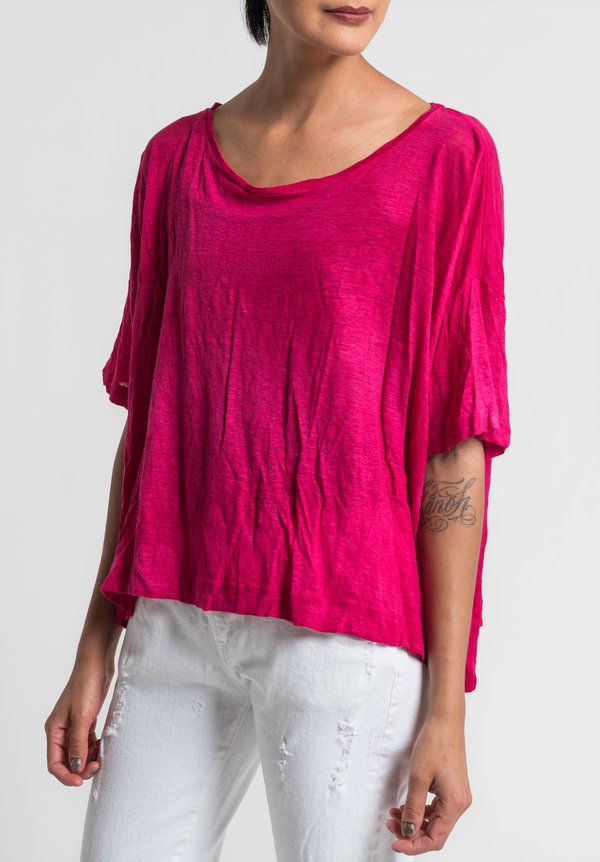 Gilda Midani Solid Dyed Linen Short Sleeve Tee in Pink	
