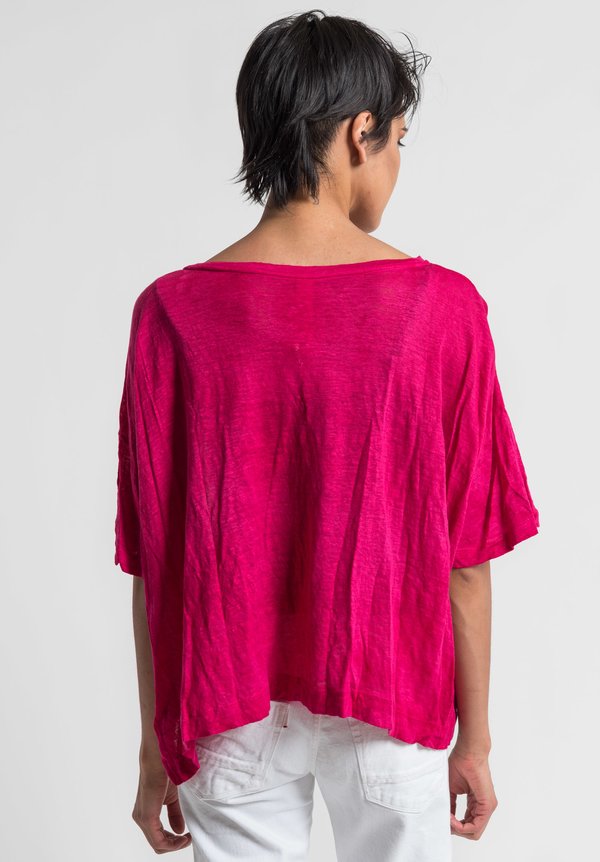 Gilda Midani Solid Dyed Linen Short Sleeve Tee in Pink	