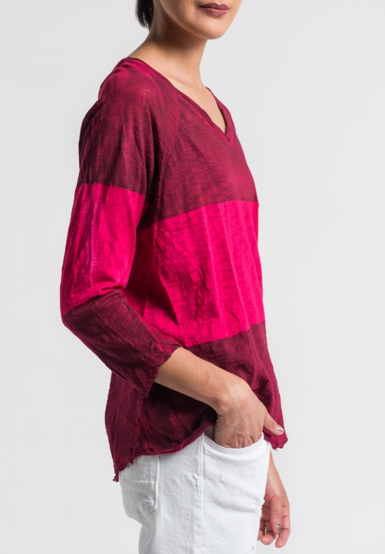 Gilda Midani Pattern Dyed V-Neck Long Sleeve Tee in Pink/Blood	