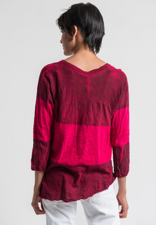 Gilda Midani Pattern Dyed V-Neck Long Sleeve Tee in Pink/Blood	