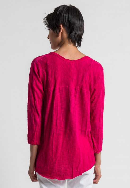 Gilda Midani Solid Dyed V-Neck Long Sleeve Tee in Pink	