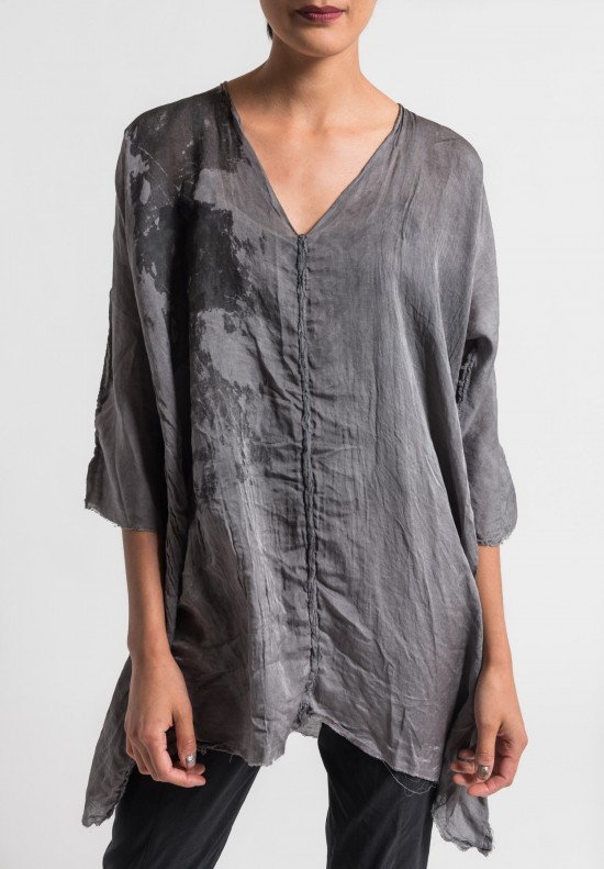 Jaga/Duuya Silk/Cotton V-Neck Tunic in Grey	
