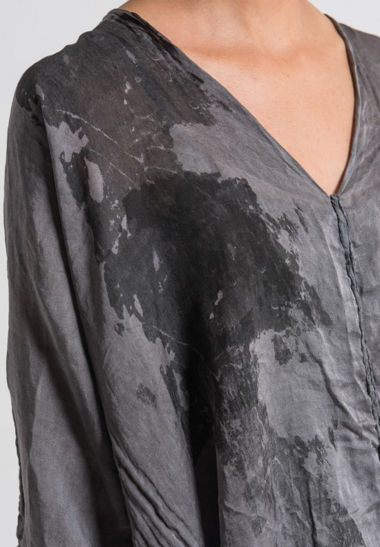 Jaga/Duuya Silk/Cotton V-Neck Tunic in Grey	