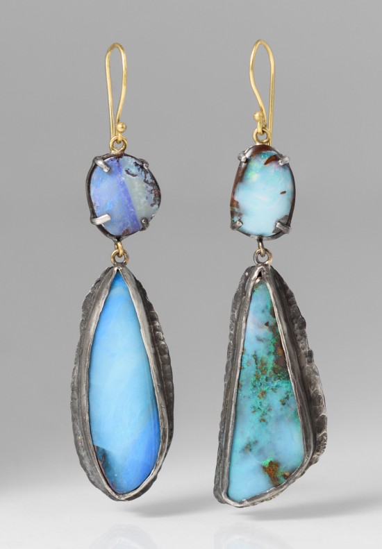 Margery Hirschey Silver, 22K, & Boulder Opal Earrings	