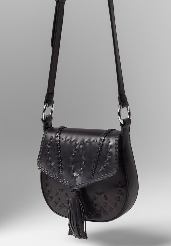 Alberta Ferretti Leather Saddle Bag in Dark Brown	