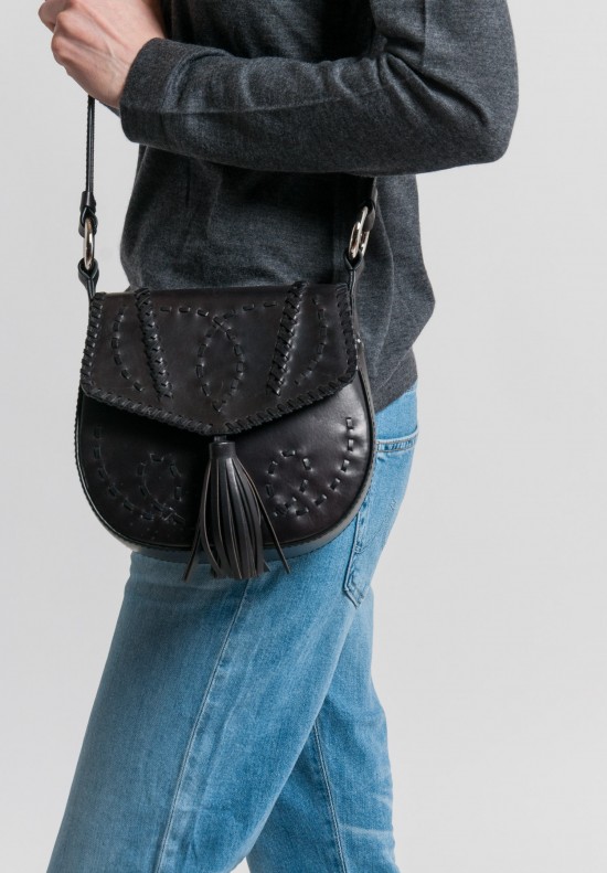 Alberta Ferretti Leather Saddle Bag in Dark Brown	