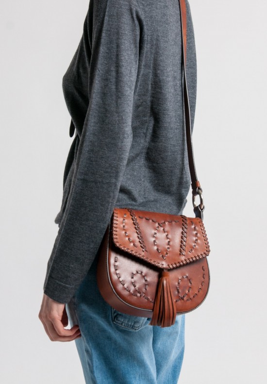 Alberta Ferretti Leather Saddle Bag in Light Brown	