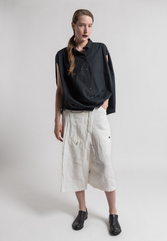 Rundholz Linen Drop Crotch Cropped Pants in Milk	