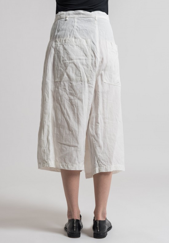 Rundholz Linen Drop Crotch Cropped Pants in Milk	