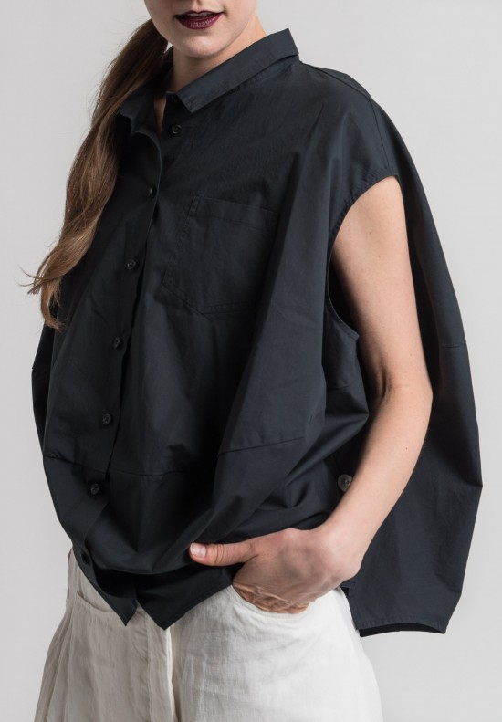 Rundholz Cotton Sleeveless Cocoon Shirt in Black	