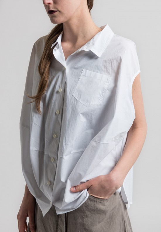 Rundholz Cotton Sleeveless Cocoon Shirt in White	