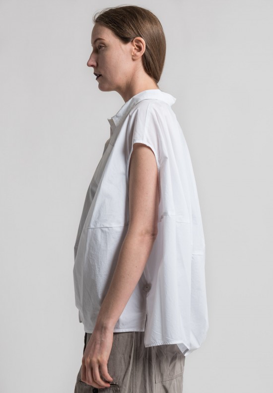 Rundholz Cotton Sleeveless Cocoon Shirt in White	