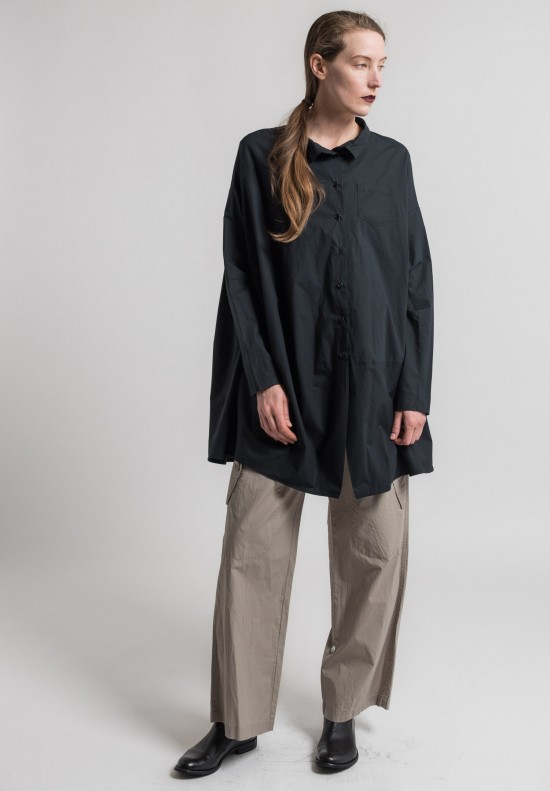 Rundholz Cotton Oversize Cocoon Shirt in Black	