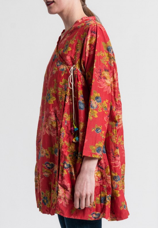 Péro Cotton/Silk A-line Wrap Tunic in Red Floral	