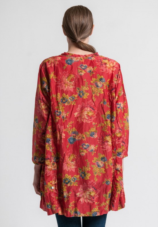 Péro Cotton/Silk A-line Wrap Tunic in Red Floral	