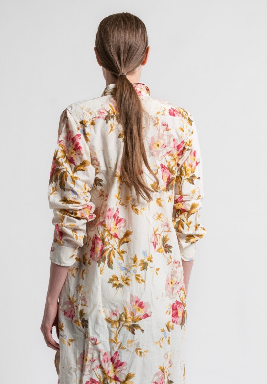 Péro Cotton/Silk Button-Down Tunic in Cream Floral	
