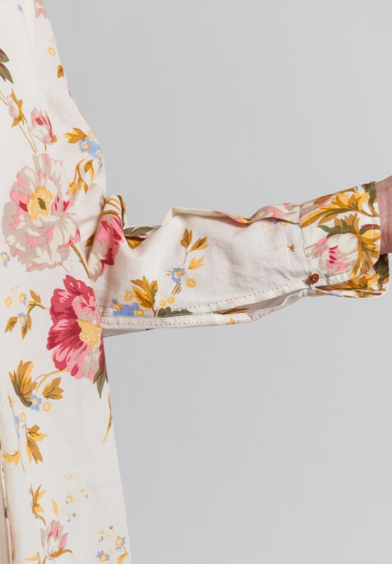 Péro Cotton/Silk Button-Down Tunic in Cream Floral	