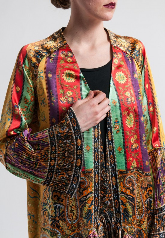Etro Runway Silk Long Pleated Open Jacket in Multicolor	