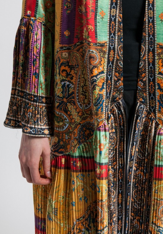 Etro Runway Silk Long Pleated Open Jacket in Multicolor	