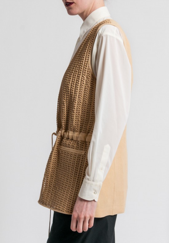 Ralph Lauren Linen and Hand-Woven Leather Tracy Vest in Tan	