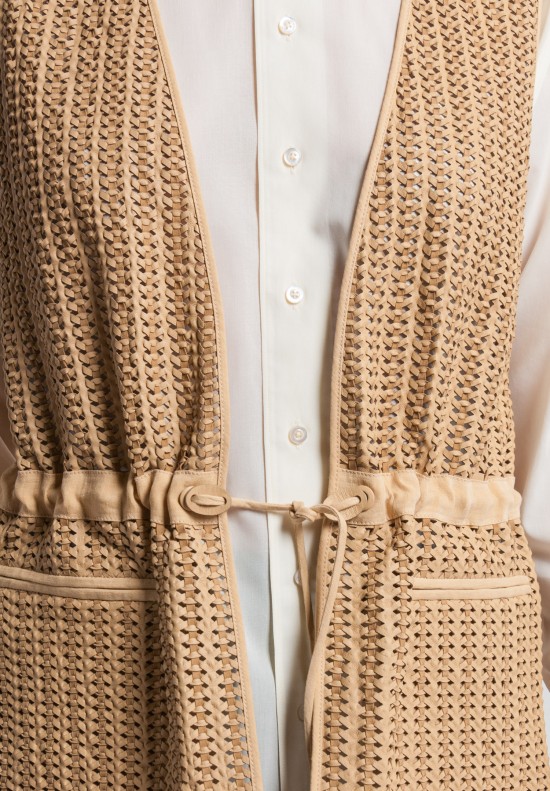 Ralph Lauren Linen and Hand-Woven Leather Tracy Vest in Tan	