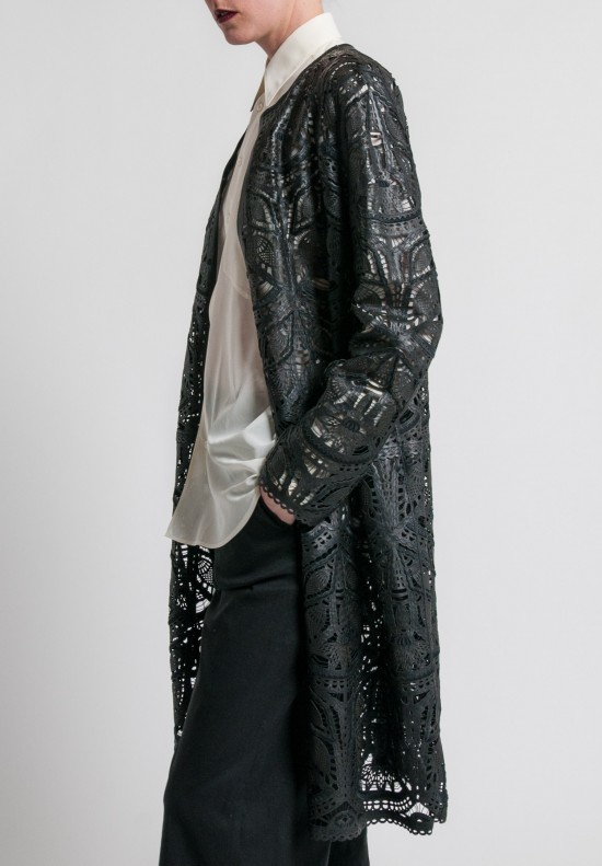Ralph Lauren Laser-Cut Leather Long Jacket in Black	