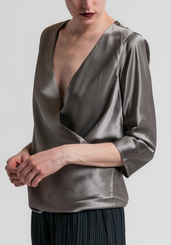 Peter Cohen 2Layer Satin Drape Front Top in Pewter