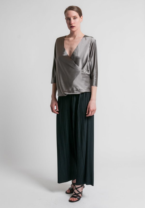 Peter Cohen 2-Layer Satin Drape Front Top in Pewter	