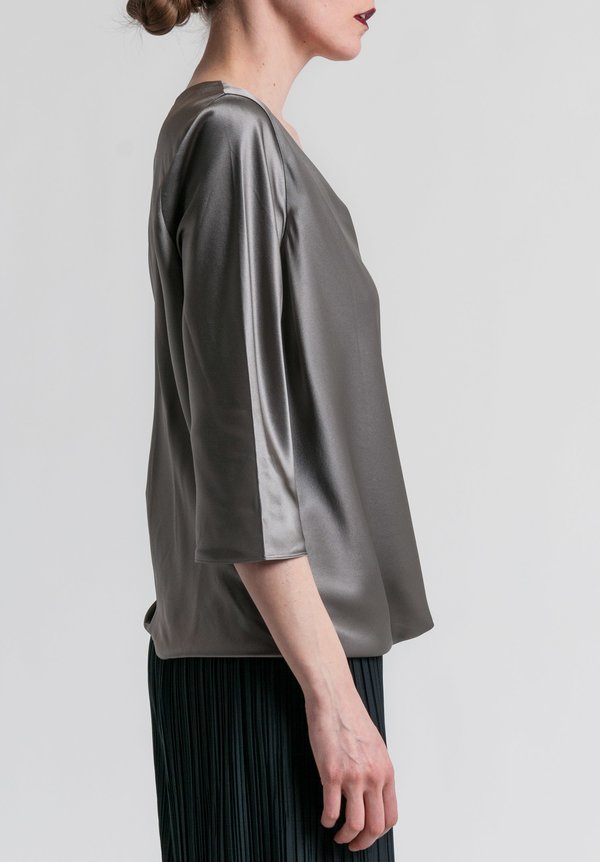 Peter Cohen 2-Layer Satin Drape Front Top in Pewter	