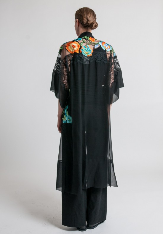 Alberta Ferretti Lace & Sheer Silk Embroidered Jacket in Black	