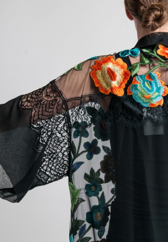 Alberta Ferretti Lace & Sheer Silk Embroidered Jacket in Black	