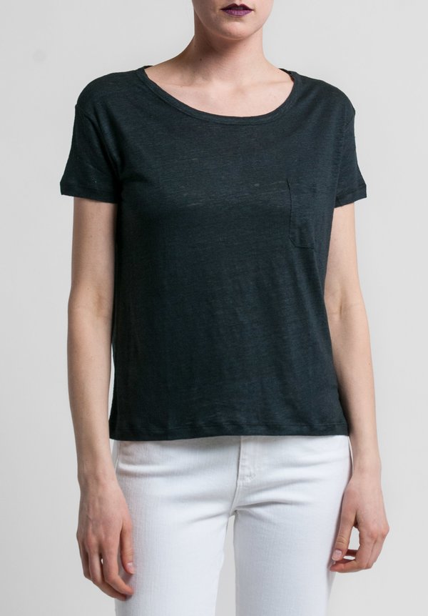 Majestic Linen/Silk Relaxed Round Neck Tee in Noir	