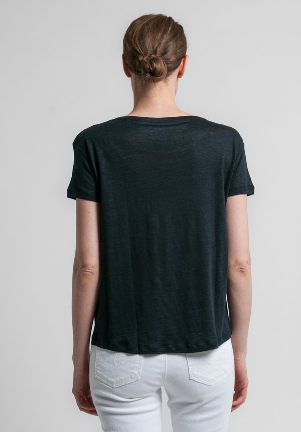 Majestic Linen/Silk Relaxed Round Neck Tee in Noir	